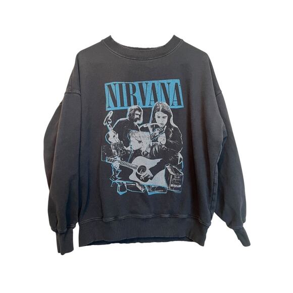 American Eagle Sweatshirt Womens XS Gray AE  Nirvana Distressed Grunge Music - Picture 1 of 4